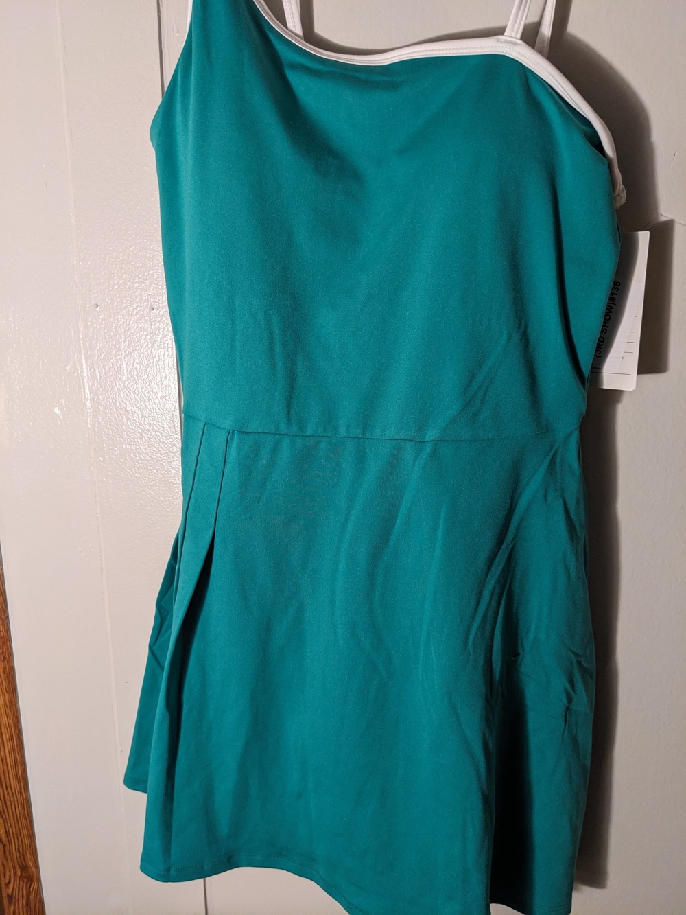 all in motion Teal One-Shoulder Active Dress with White Trim